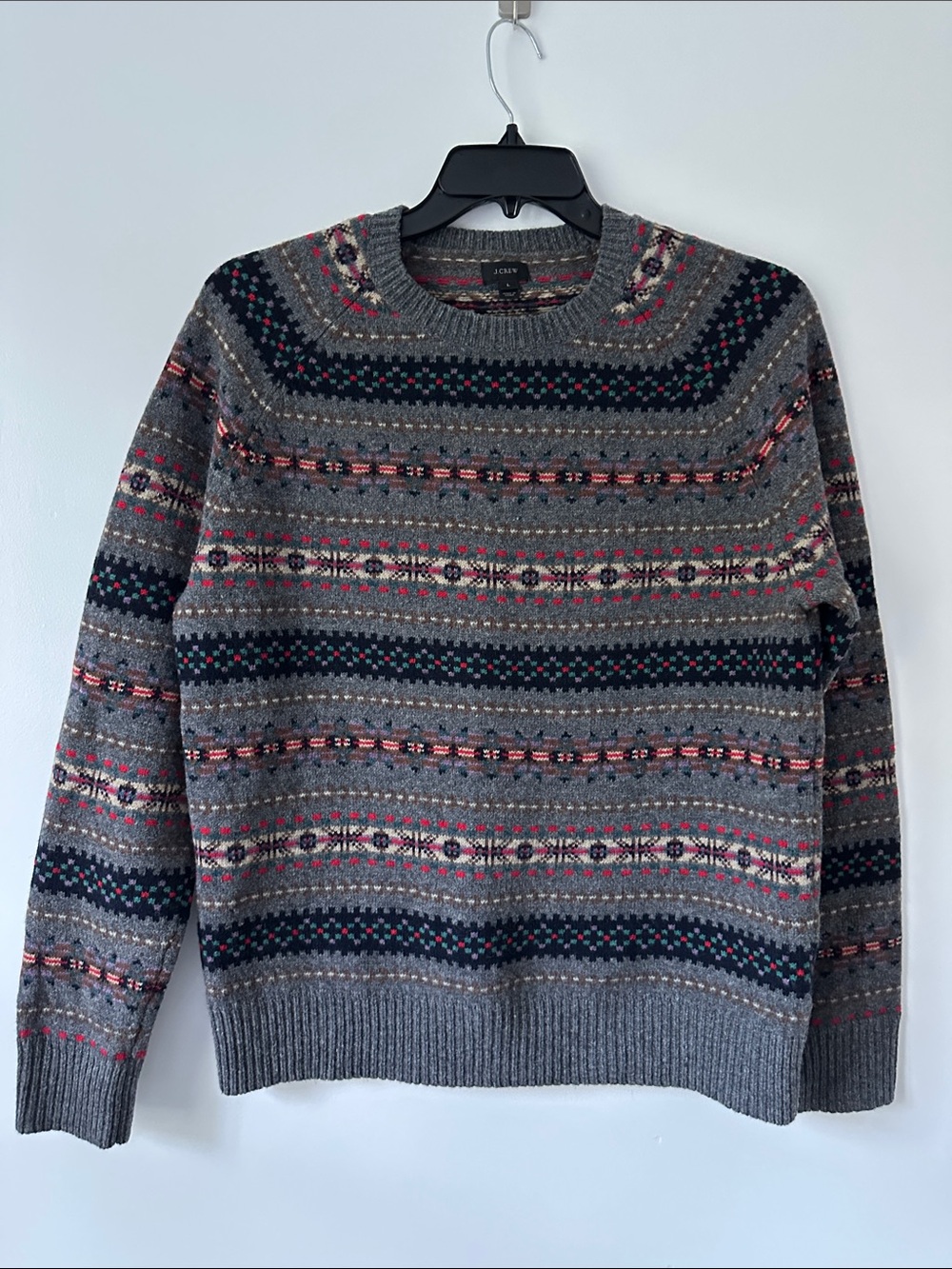 J. Crew 100% Lambswool Knit Fair Isle Sweater Mens Large Crew Neck Cabin Ski